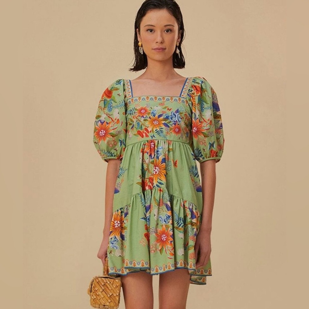 Farm Rio Bright Yard Green Mini Dress - Size M